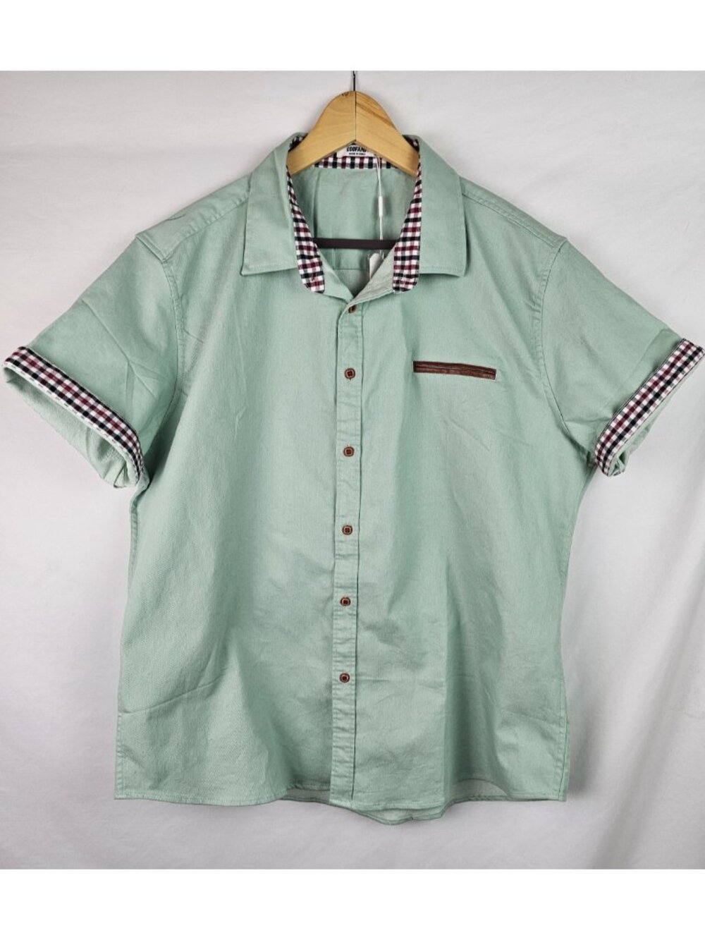COOFANDY Men's Shirt Size XL Green Short Sleeve Button Down Flip Cuffs Top